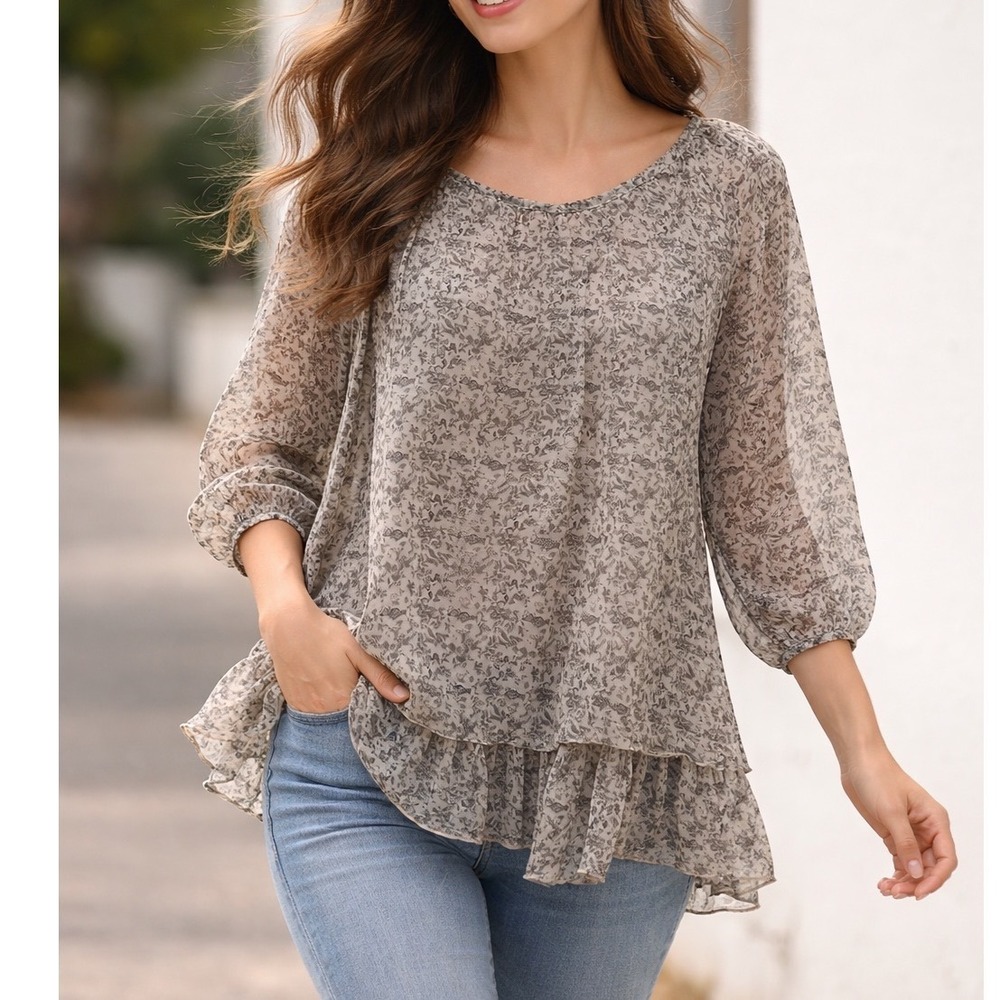 Piazza Roma Silk Floral Tunic Women S Grey Excellent Layered Made in Italy